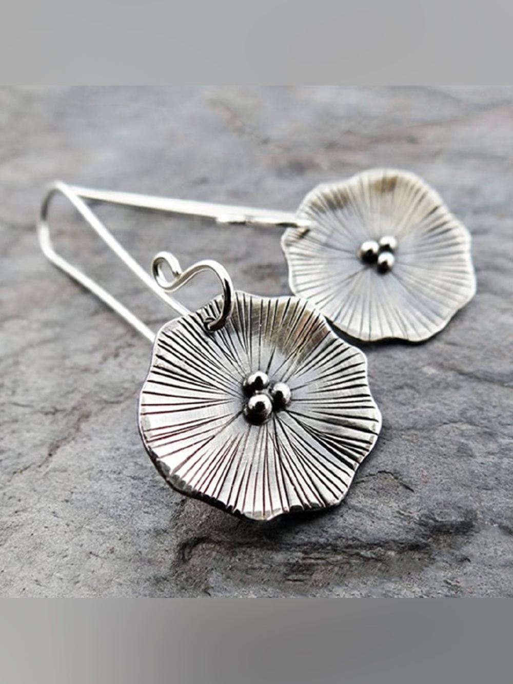 Sterling Silver Floral Drop Earrings - Silver Poppy Design